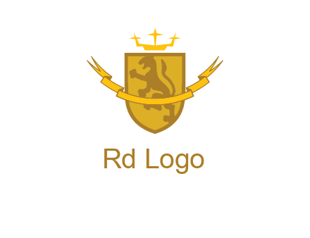 lion on shield with crown in logo
