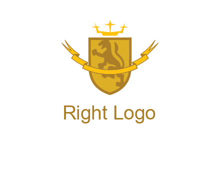 lion on shield with crown in logo