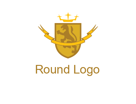lion on shield with crown in logo