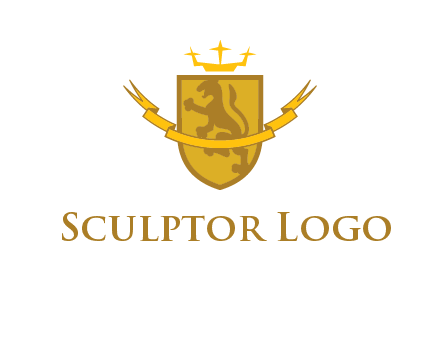 lion on shield with crown in logo