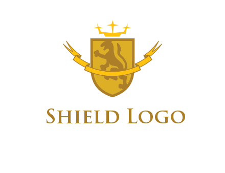 lion on shield with crown in logo