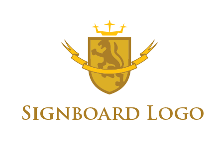 lion on shield with crown in logo