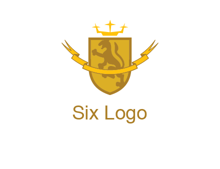 lion on shield with crown in logo