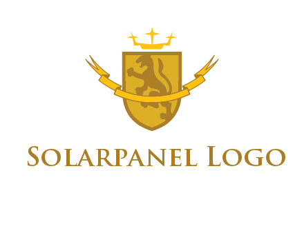 lion on shield with crown in logo