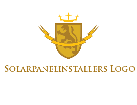 lion on shield with crown in logo