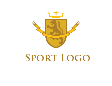 lion on shield with crown in logo