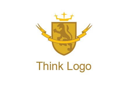 lion on shield with crown in logo