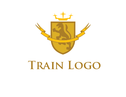 lion on shield with crown in logo