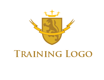 lion on shield with crown in logo