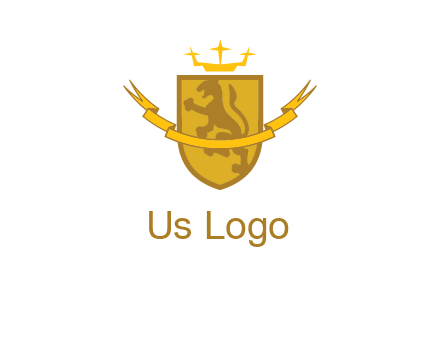 lion on shield with crown in logo