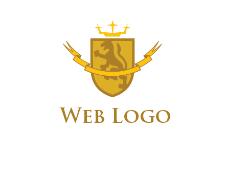 lion on shield with crown in logo