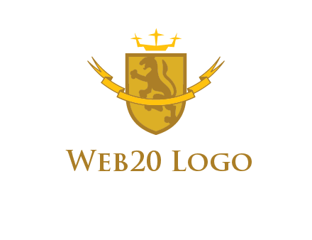 lion on shield with crown in logo