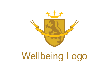 lion on shield with crown in logo