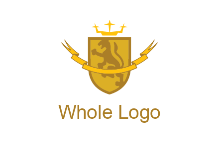 lion on shield with crown in logo