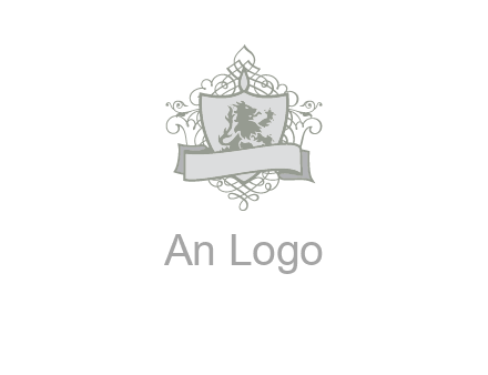 shield with banner and swirl design icon