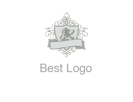 shield with banner and swirl design icon