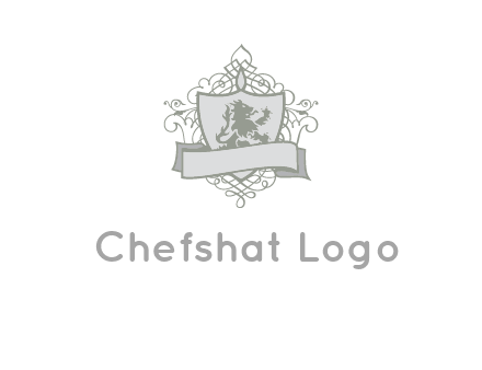 shield with banner and swirl design icon