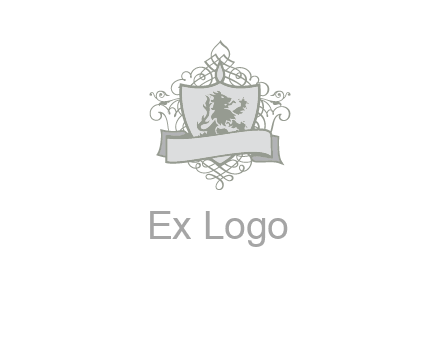 shield with banner and swirl design icon