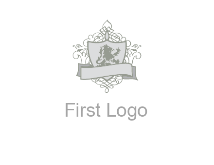 shield with banner and swirl design icon