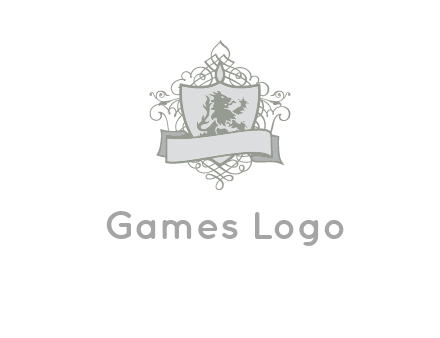 shield with banner and swirl design icon