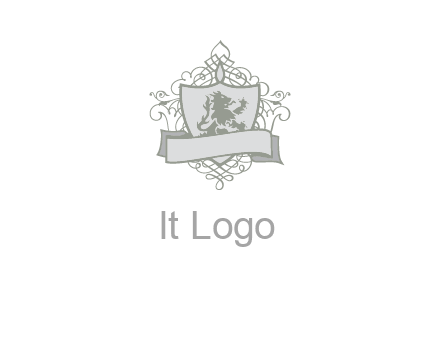 shield with banner and swirl design icon