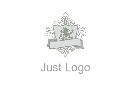 shield with banner and swirl design icon