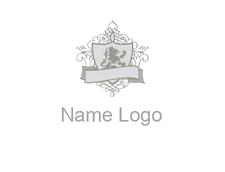 shield with banner and swirl design icon