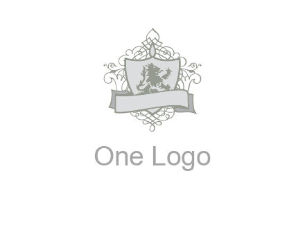 shield with banner and swirl design icon
