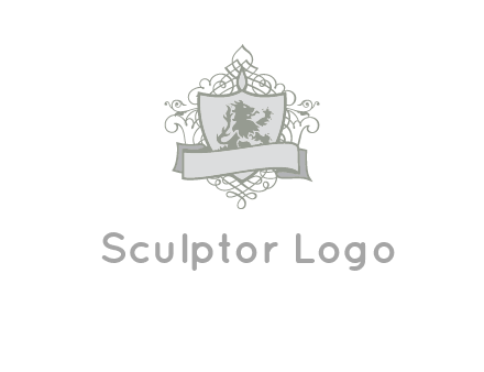 shield with banner and swirl design icon