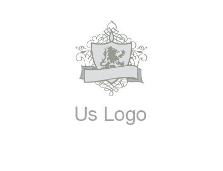 shield with banner and swirl design icon