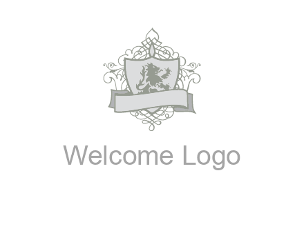 shield with banner and swirl design icon