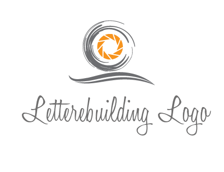 camera lens in circle above swoosh