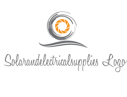 camera lens in circle above swoosh