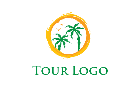 trees and birds in round travel logo