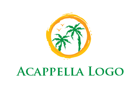 trees and birds in round travel logo