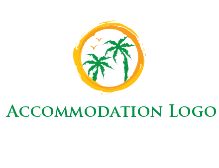 trees and birds in round travel logo