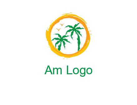 trees and birds in round travel logo