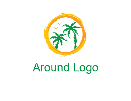 trees and birds in round travel logo