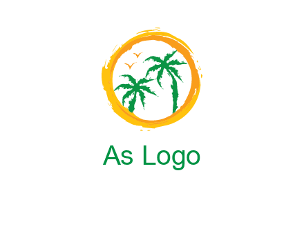 trees and birds in round travel logo