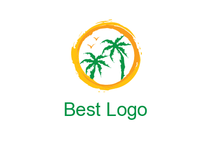 trees and birds in round travel logo