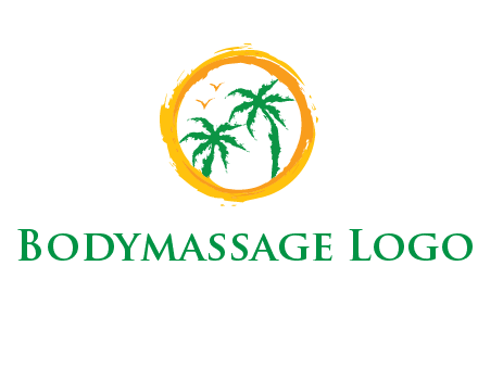 trees and birds in round travel logo