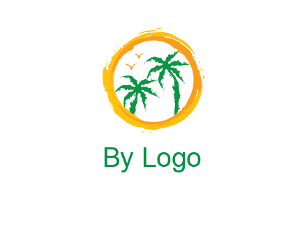 trees and birds in round travel logo