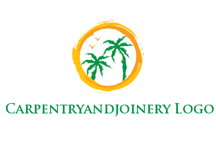 trees and birds in round travel logo
