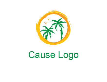 trees and birds in round travel logo