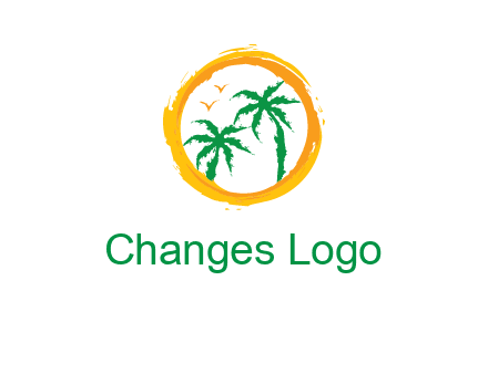 trees and birds in round travel logo