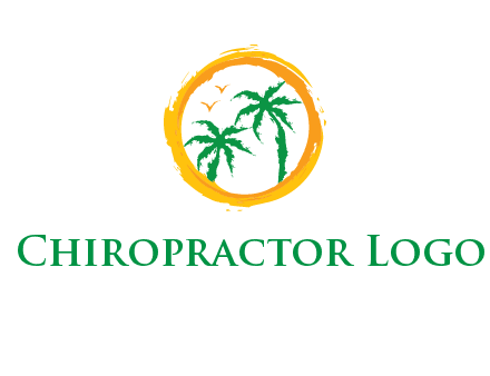 trees and birds in round travel logo
