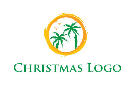 trees and birds in round travel logo