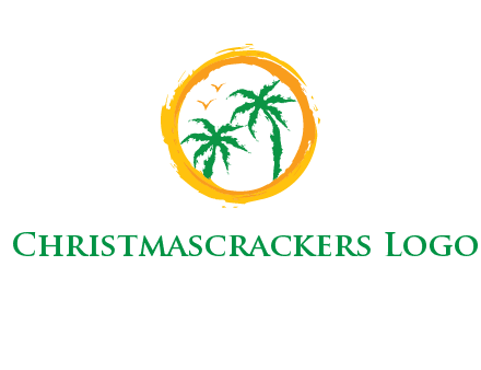 trees and birds in round travel logo