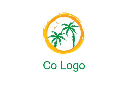 trees and birds in round travel logo