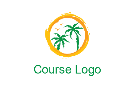 trees and birds in round travel logo